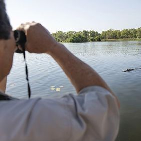 Croc spotting on Yellow Water Cruise. Photo: Tourism NT