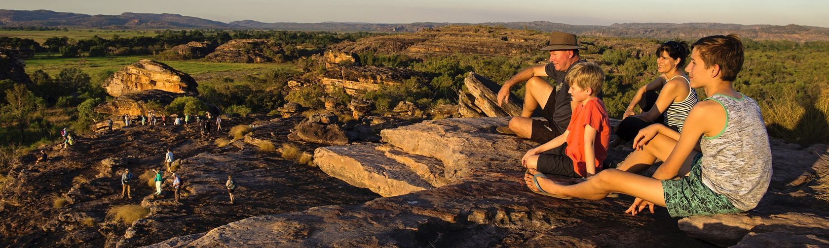 Visitors at Ubirr lookout at sunset. Photo: Shaana McNaught