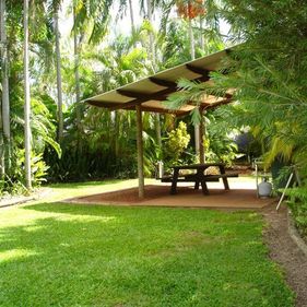 A shady picnic spot at Anbinik Resort. Photo: Anbinik Resort