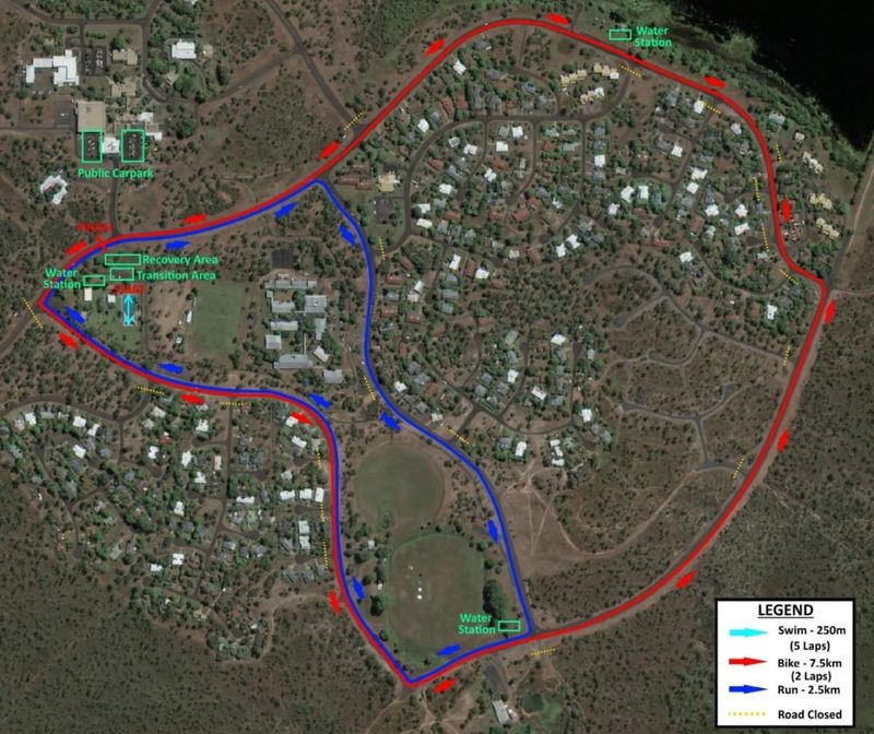 Map showing road closures for Kakadu Triathlon.