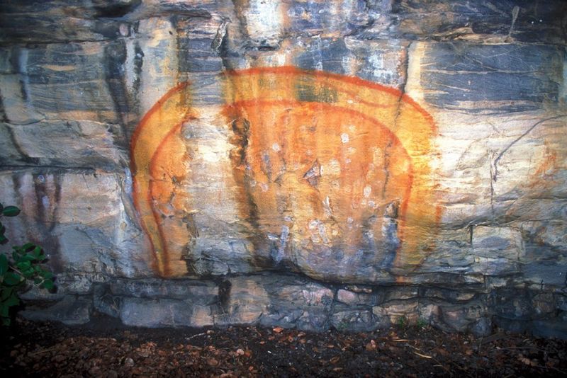 Rock art at Ubirr depicting the Rainbow Serpent.